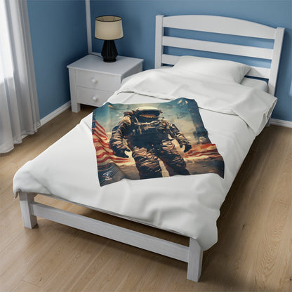 Astronaut in the City Velveteen Plush Blanket