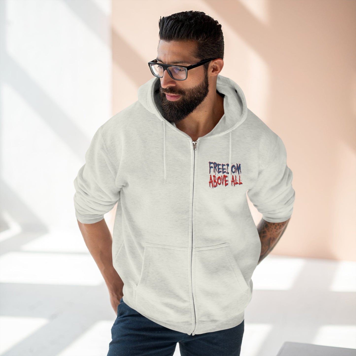 Freedom Above All Unisex Premium Full Zip Hoodie