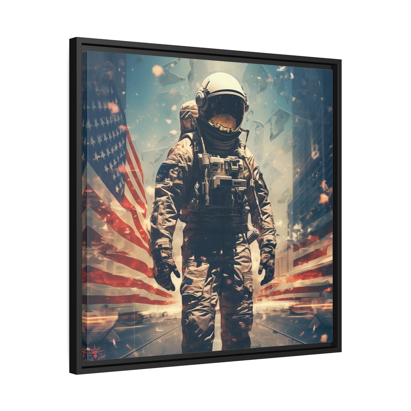 Astronaut in the City Matte Canvas Black Frame