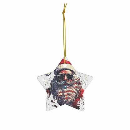 Patriotic Santa Ceramic Ornament, 3 Shapes