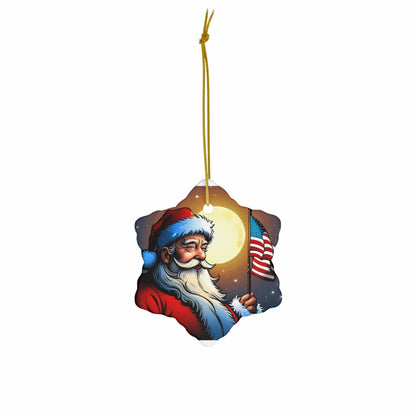 Patriotic Santa Ceramic Ornament, 2 Shapes