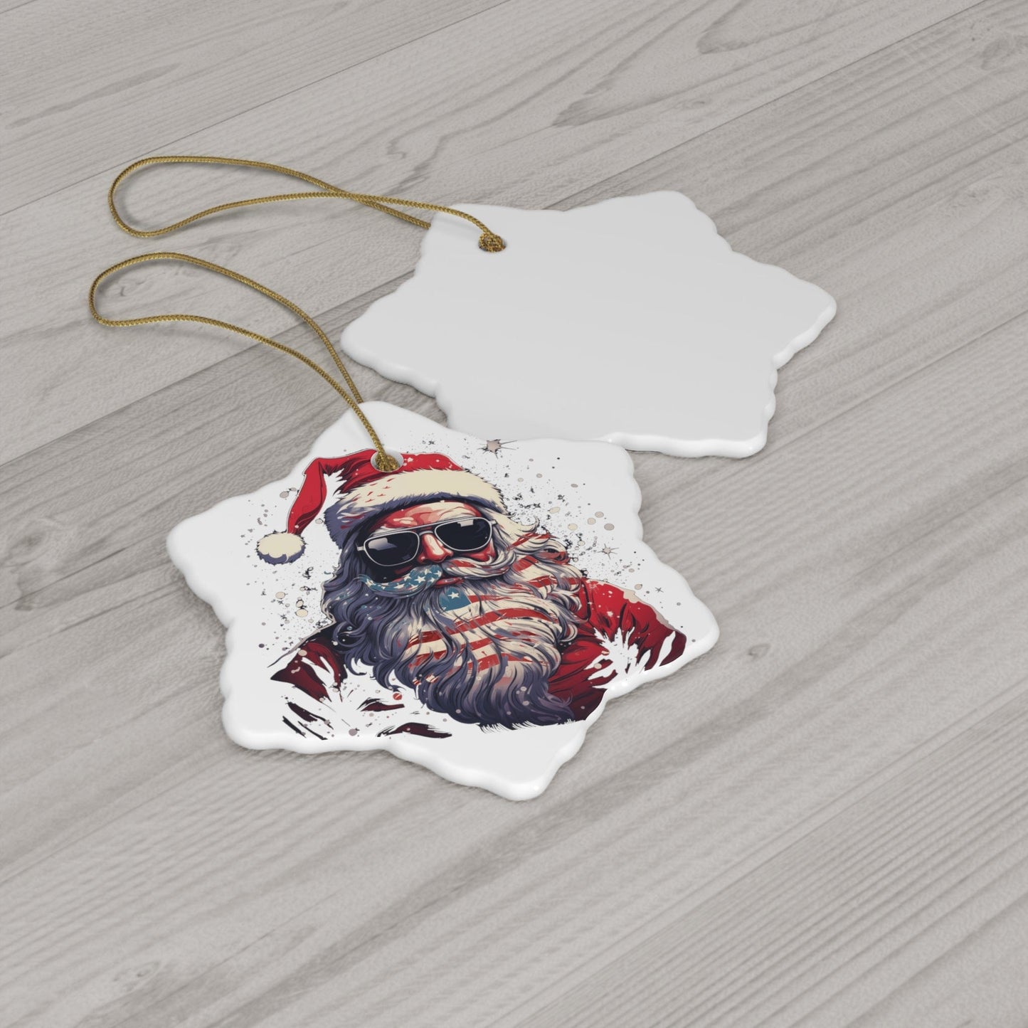 Patriotic Santa Ceramic Ornament, 3 Shapes