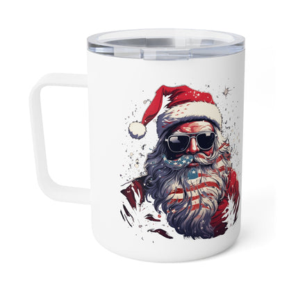 Patriotic Santa Insulated Coffee Mug, 10oz