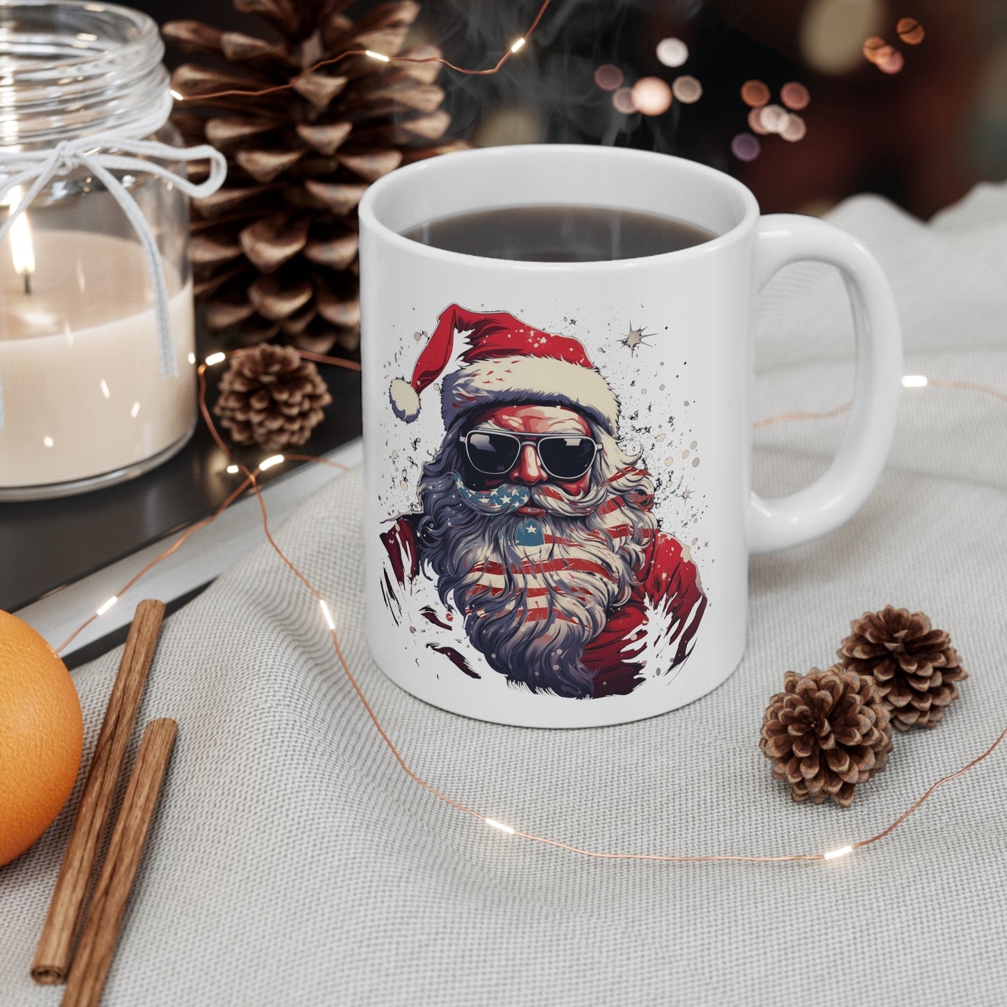 Patriotic Santa Ceramic Mug 11oz