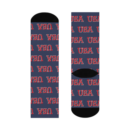 USA Logo Cushioned Crew BLUE Socks