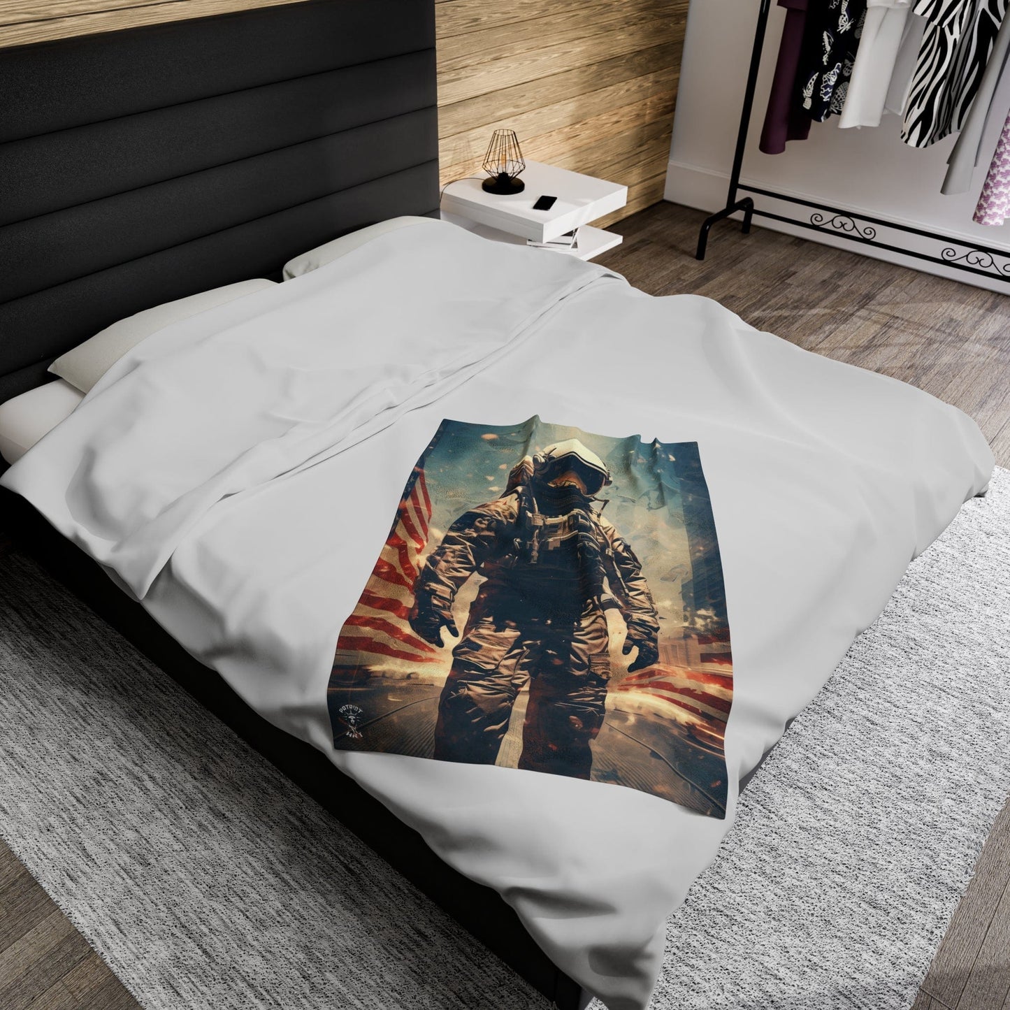 Astronaut in the City Velveteen Plush Blanket