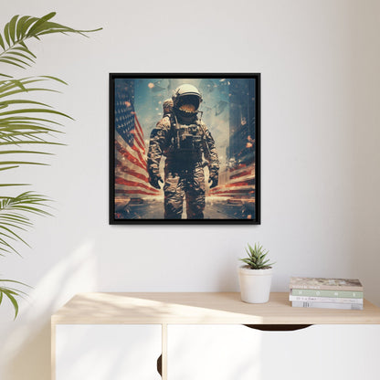 Astronaut in the City Matte Canvas Black Frame