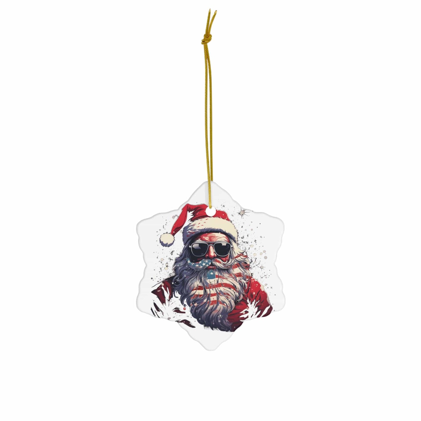 Patriotic Santa Ceramic Ornament, 3 Shapes