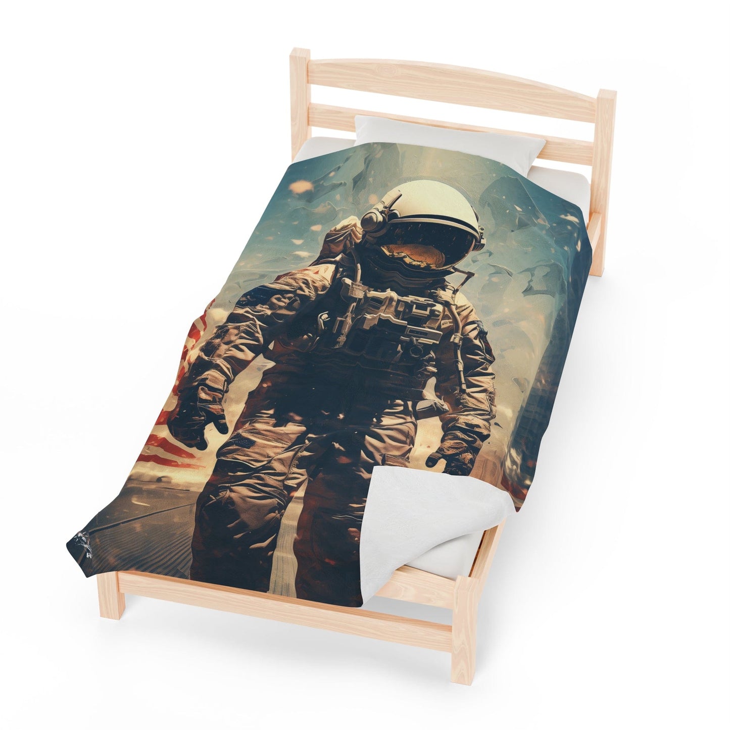 Astronaut in the City Velveteen Plush Blanket