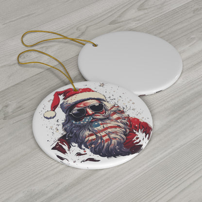 Patriotic Santa Ceramic Ornament, 3 Shapes