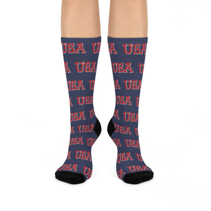 USA Logo Cushioned Crew BLUE Socks