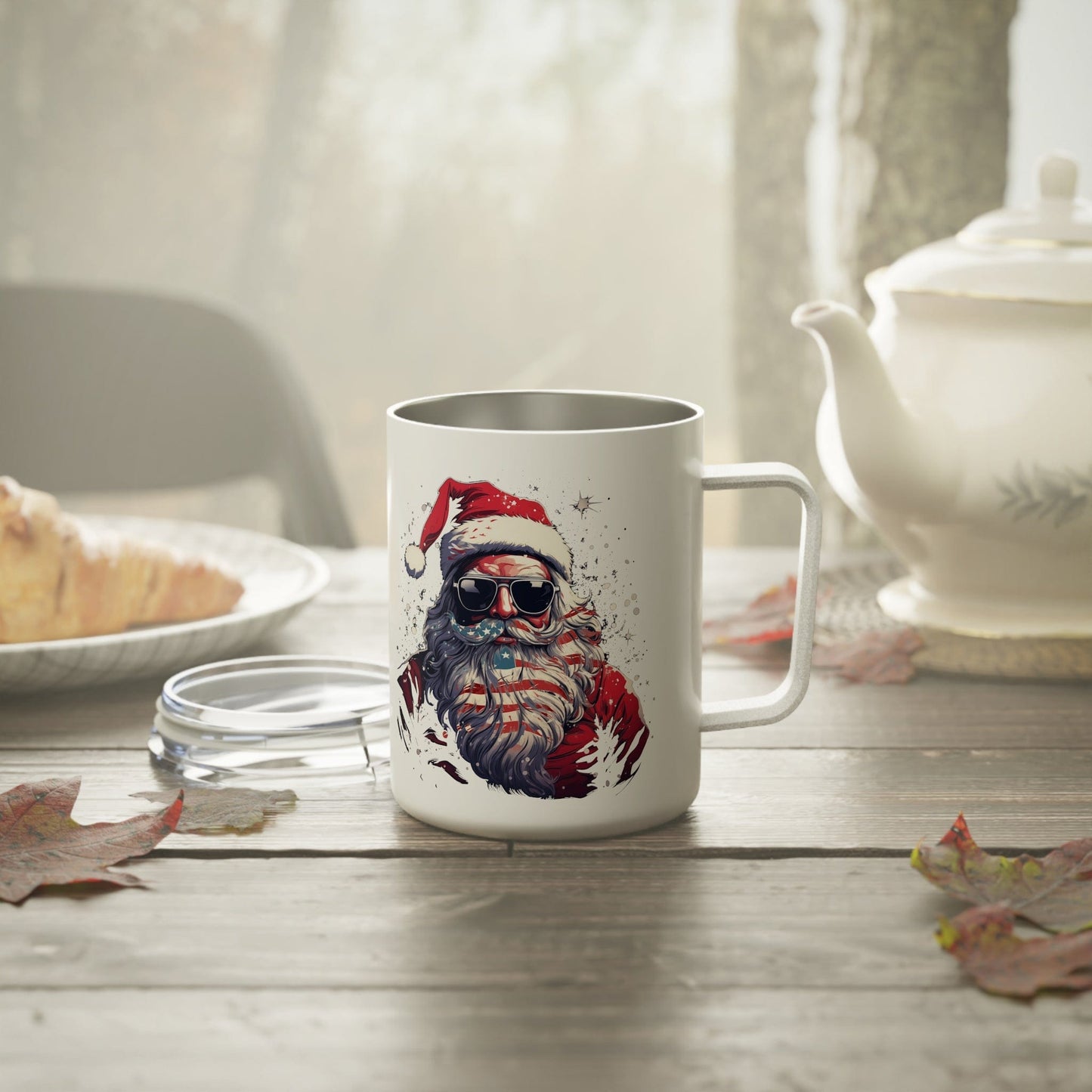 Patriotic Santa Insulated Coffee Mug, 10oz