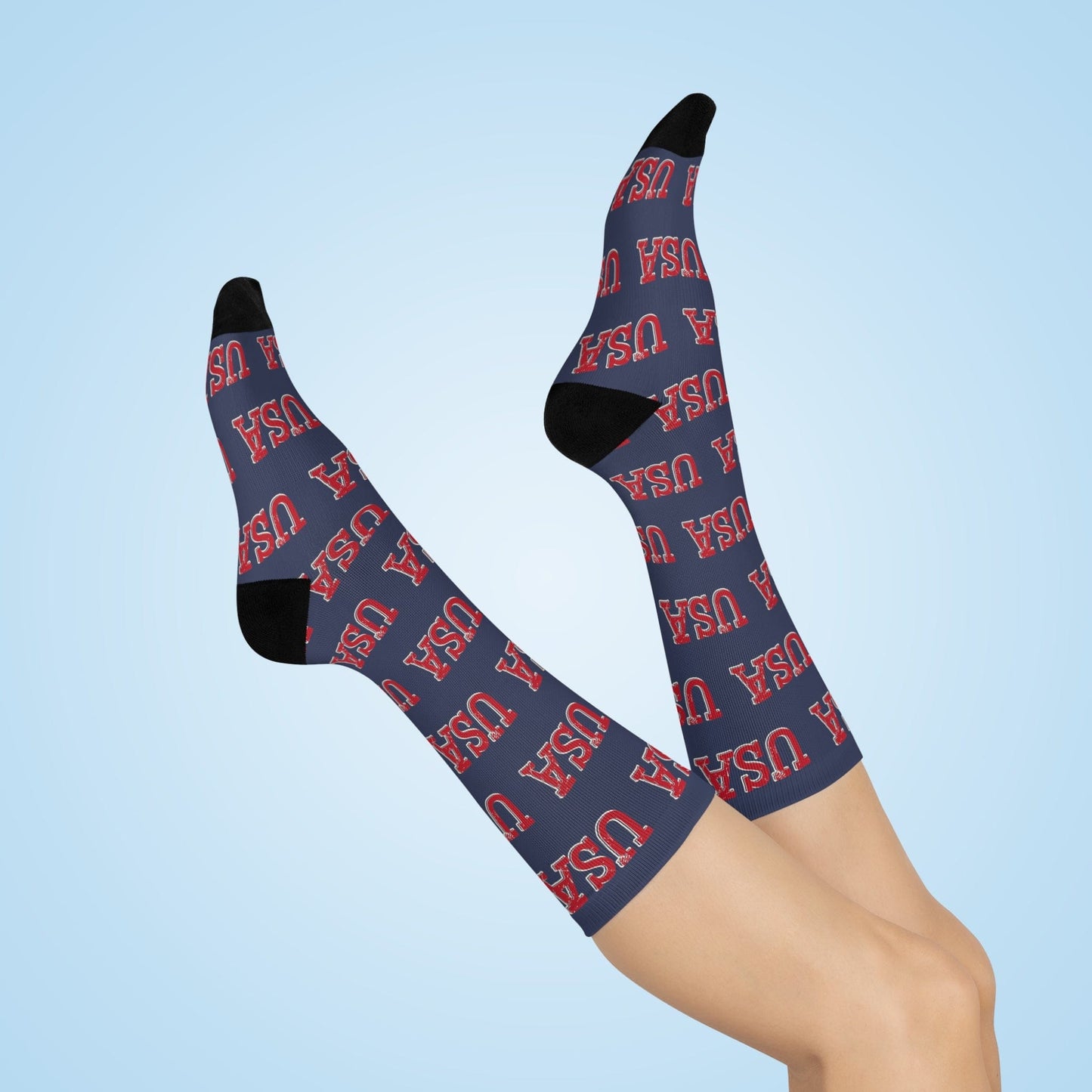 USA Logo Cushioned Crew BLUE Socks