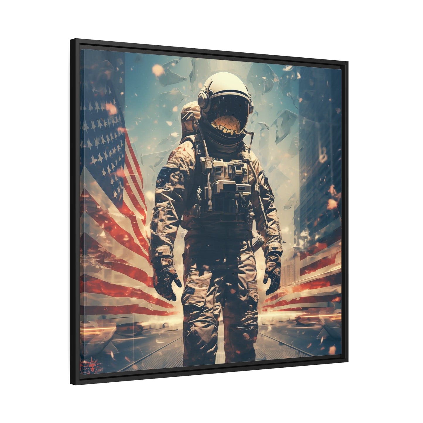 Astronaut in the City Matte Canvas Black Frame