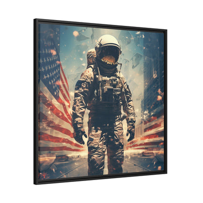 Astronaut in the City Matte Canvas Black Frame