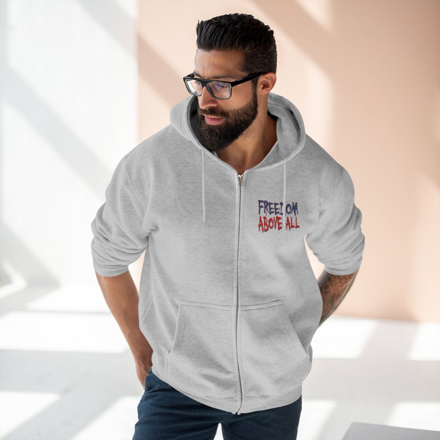 Freedom Above All Unisex Premium Full Zip Hoodie