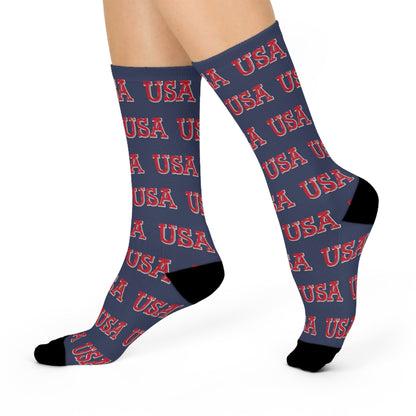 USA Logo Cushioned Crew BLUE Socks