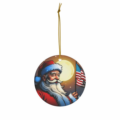 Patriotic Santa Ceramic Ornament, 2 Shapes