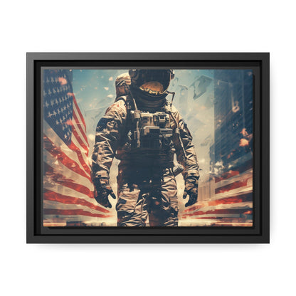 Astronaut in the City Matte Canvas Black Frame