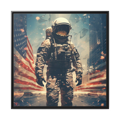 Astronaut in the City Matte Canvas Black Frame