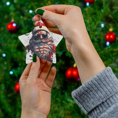 Patriotic Santa Ceramic Ornament, 3 Shapes