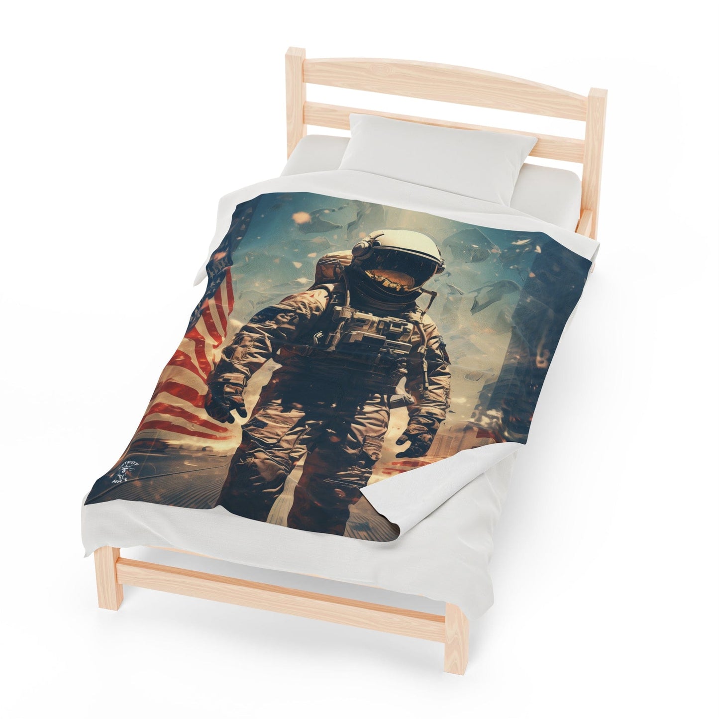 Astronaut in the City Velveteen Plush Blanket