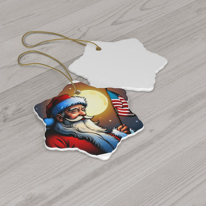 Patriotic Santa Ceramic Ornament, 2 Shapes