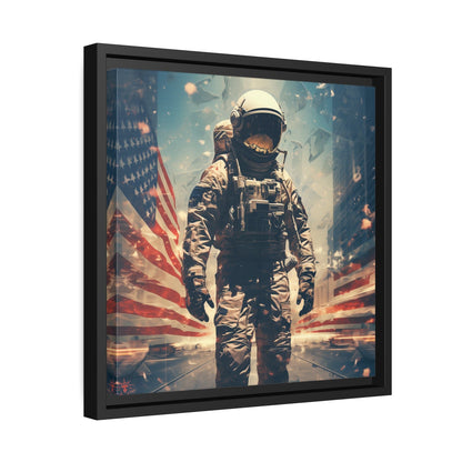 Astronaut in the City Matte Canvas Black Frame