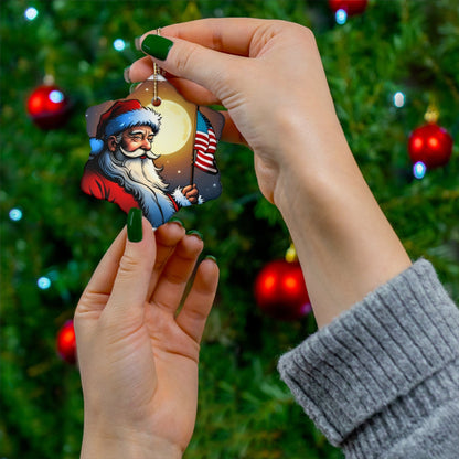 Patriotic Santa Ceramic Ornament, 2 Shapes