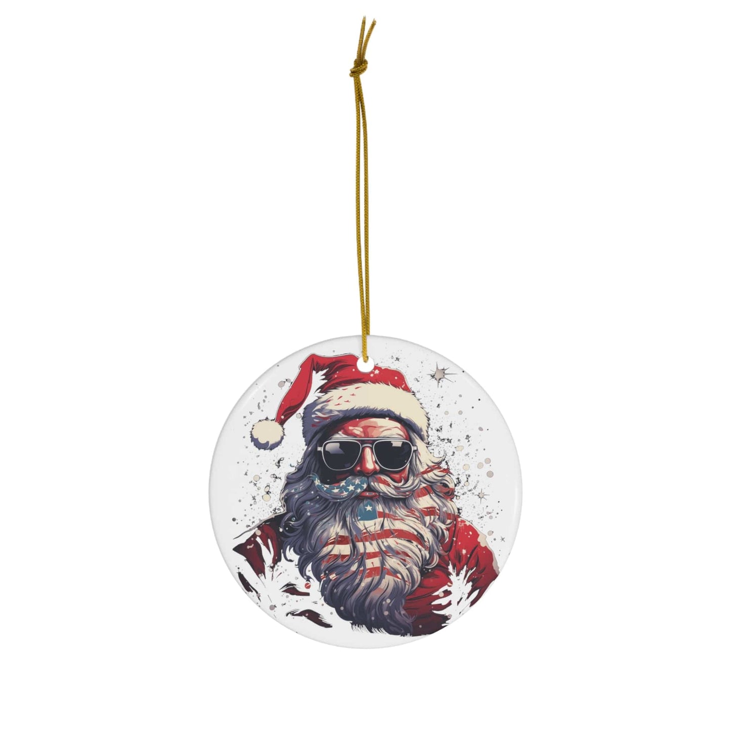 Patriotic Santa Ceramic Ornament, 3 Shapes